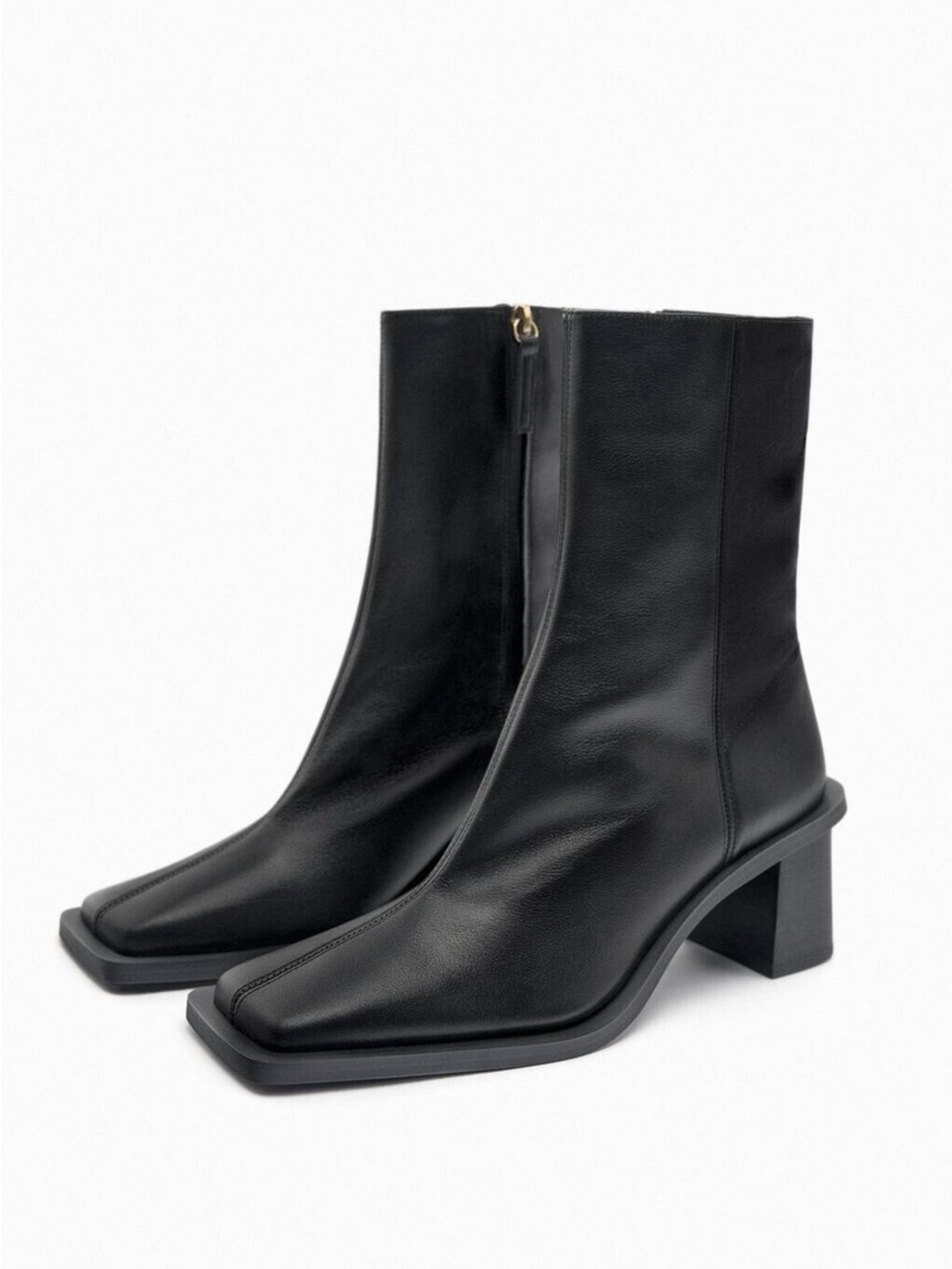 ZARA | Architectural Leather Block Heel Ankle Boots | Size 38